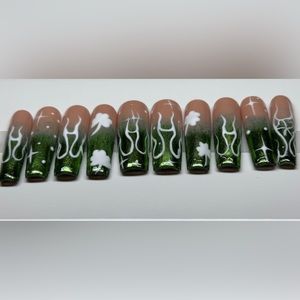 Chrome ombré st Patrick day press on nails